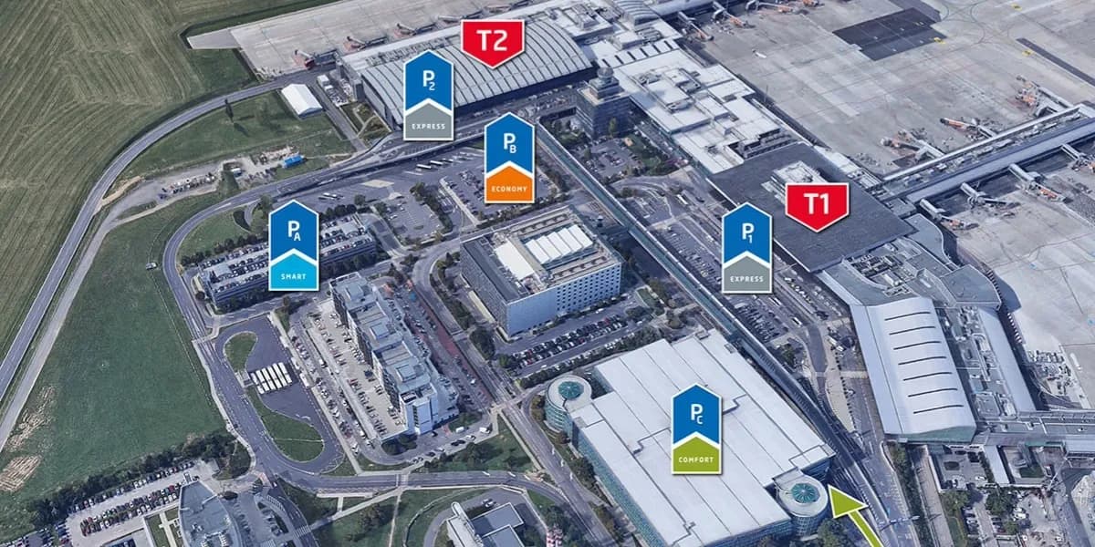 Mapa jednotlivých parkovišť na letišti Mapa jednotlivých parkovišť na letišti